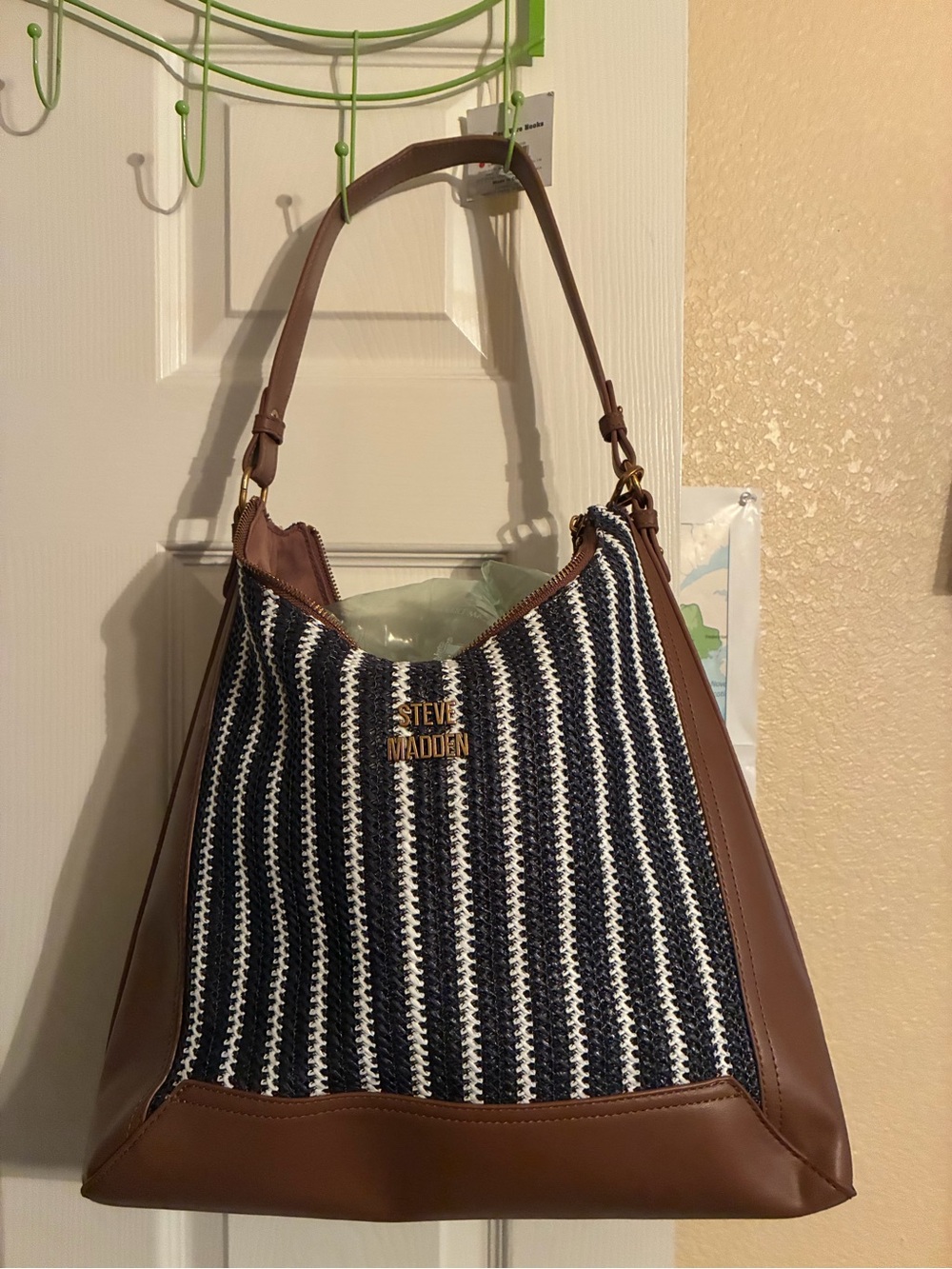 Steve Madden Navy, White & Brown Striped Shoulder Bag